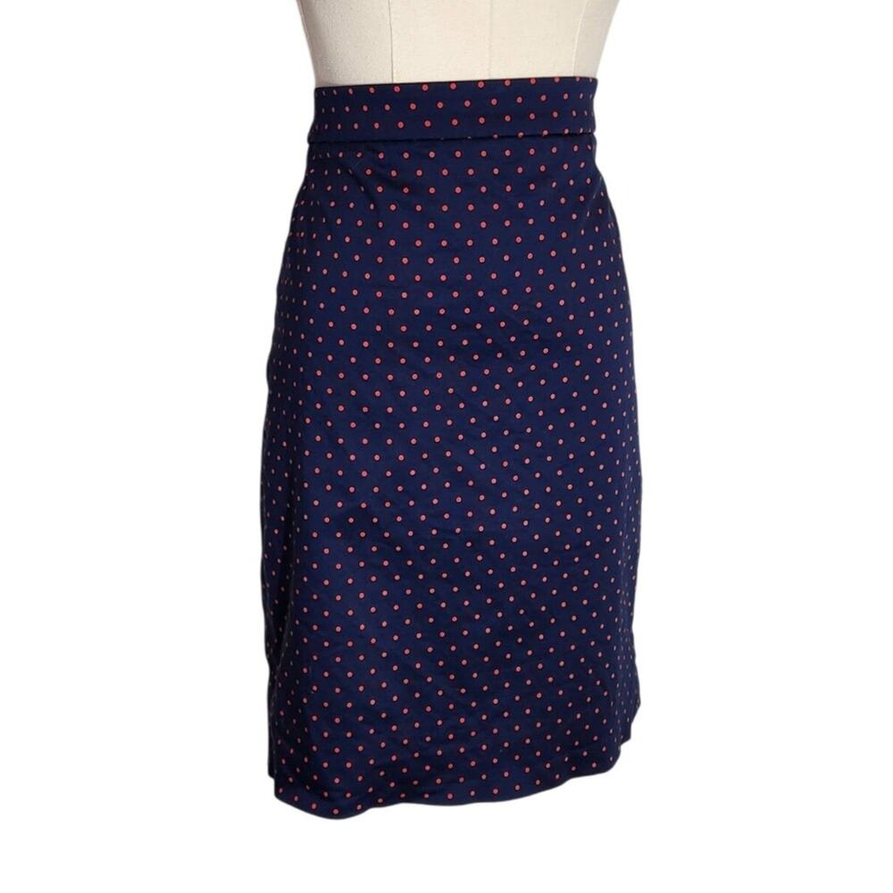 J.Crew Polka Dot Pencil Skirt Navy Red Cotton Blend Preppy Twee Womens Size 4